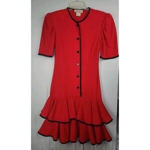 Vintage Vicky Vaughn 3/4 Dress 70's Fit and Flare Puffy Sleeves Jersey READ Desc